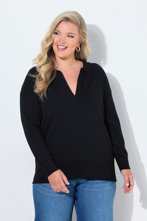 Polo-Pullover, Loose Fit, Polokragen mit V-Ausschnitt