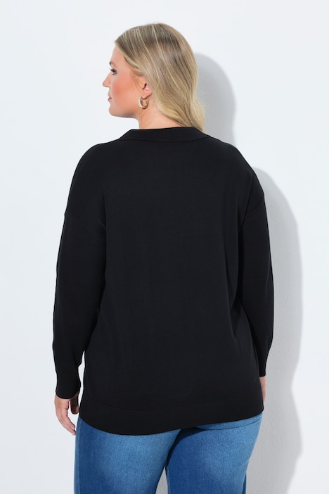 Polo-Pullover, Loose Fit, Polokragen mit V-Ausschnitt