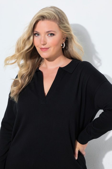 Polo-Pullover, Loose Fit, Polokragen mit V-Ausschnitt
