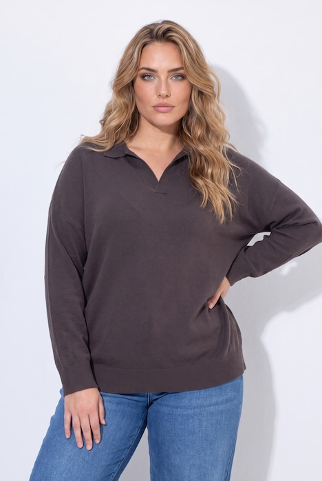 Polo-Pullover, Loose Fit, Polokragen mit V-Ausschnitt