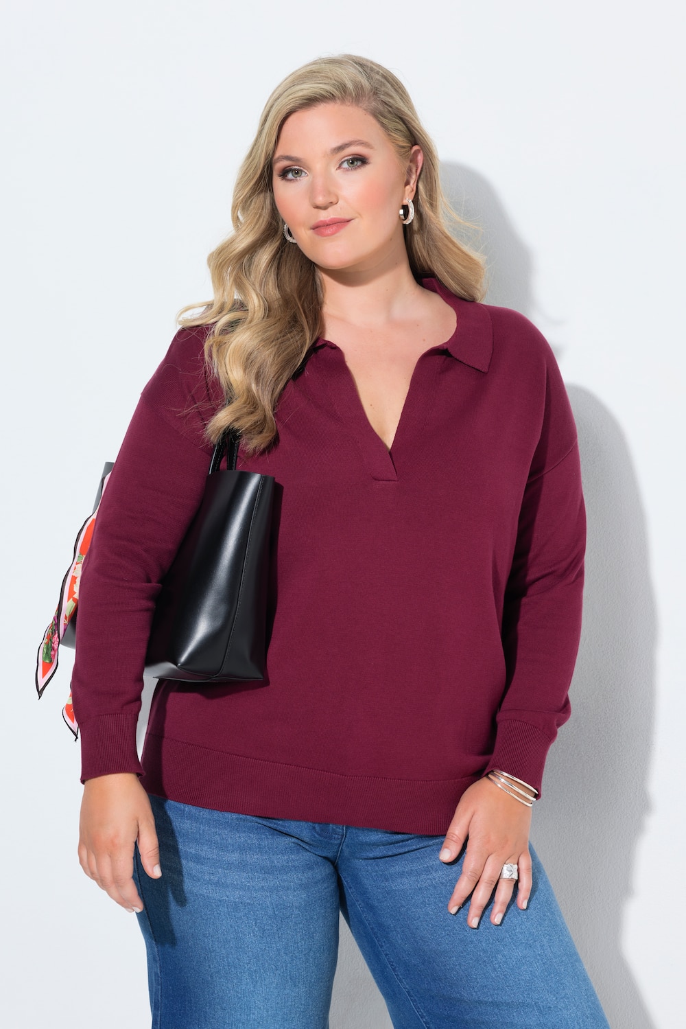Polo-Pullover, Loose Fit, Polokragen mit V-Ausschnitt