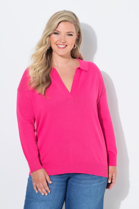 Polo-Pullover, Loose Fit, Polokragen mit V-Ausschnitt
