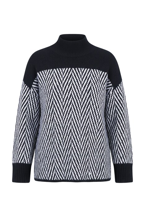 Pullover, Boxy Loose Fit, Zackenmuster, Stehkragen