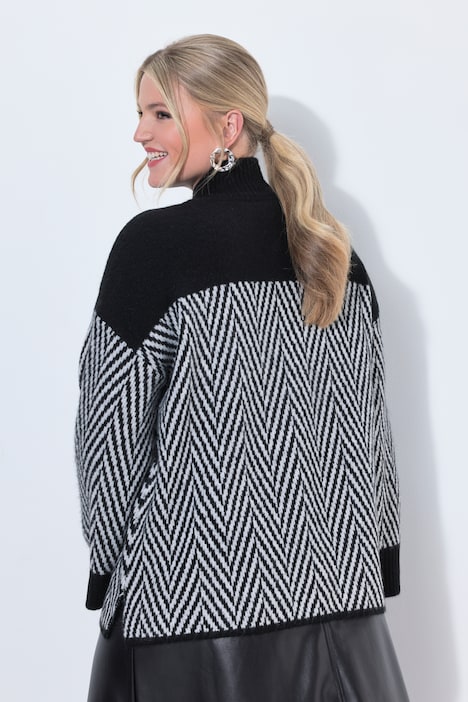 Pullover, Boxy Loose Fit, Zackenmuster, Stehkragen