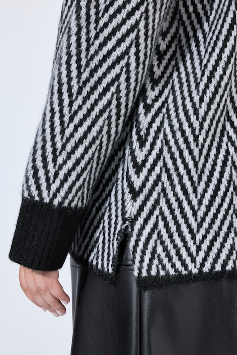 Pullover, Boxy Loose Fit, Zackenmuster, Stehkragen