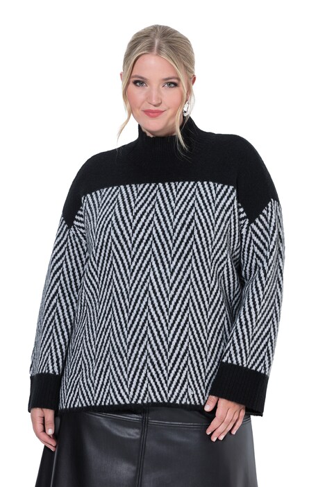 Pullover, Boxy Loose Fit, Zackenmuster, Stehkragen