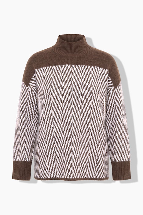 Pullover, Boxy Loose Fit, Zackenmuster, Stehkragen