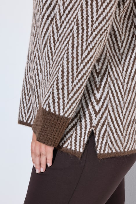 Pullover, Boxy Loose Fit, Zackenmuster, Stehkragen