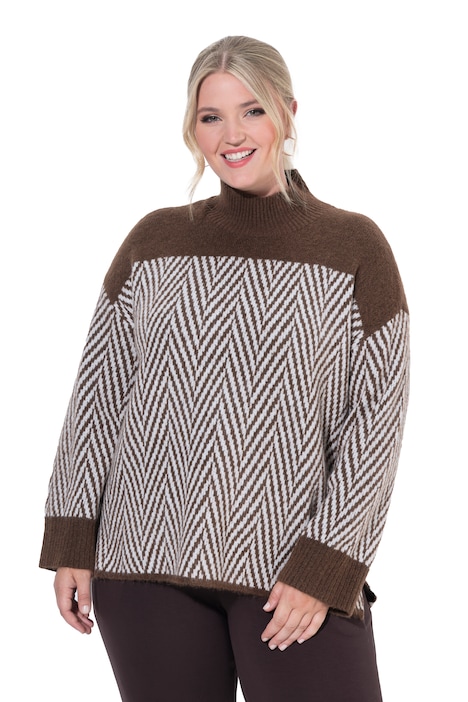 Pullover, Boxy Loose Fit, Zackenmuster, Stehkragen