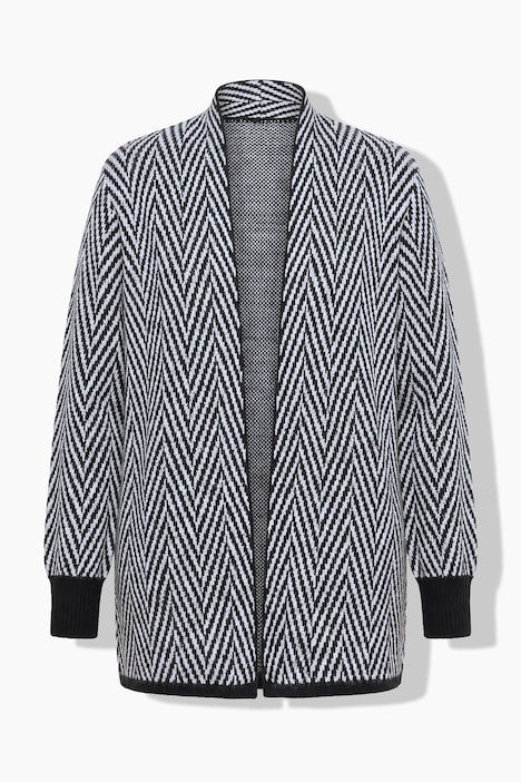 Long-Strickjacke, Straight Fit, offene Jacke, Zackenmuster