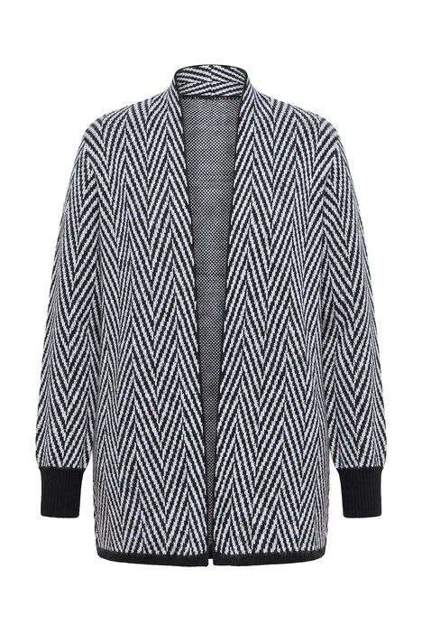 Long-Strickjacke, Straight Fit, offene Jacke, Zackenmuster