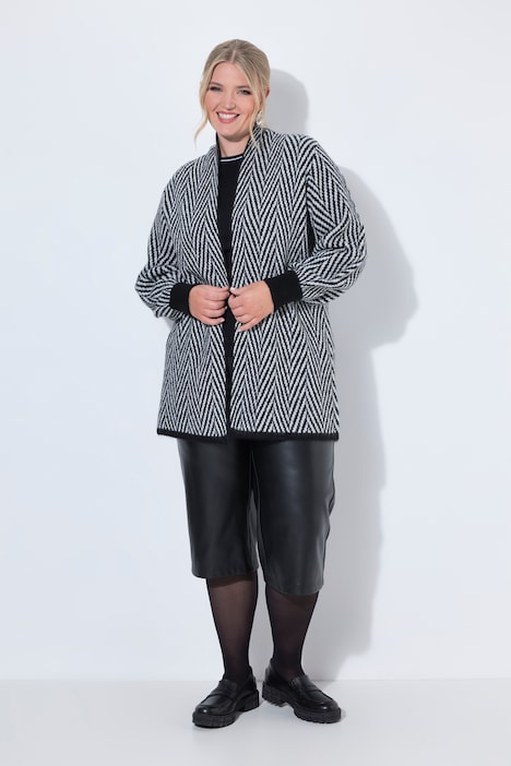Long-Strickjacke, Straight Fit, offene Jacke, Zackenmuster