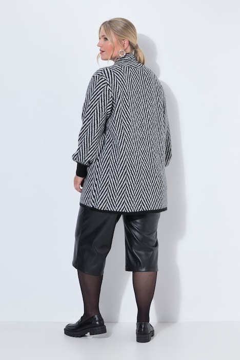 Long-Strickjacke, Straight Fit, offene Jacke, Zackenmuster