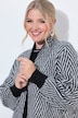 Long-Strickjacke, Straight Fit, offene Jacke, Zackenmuster