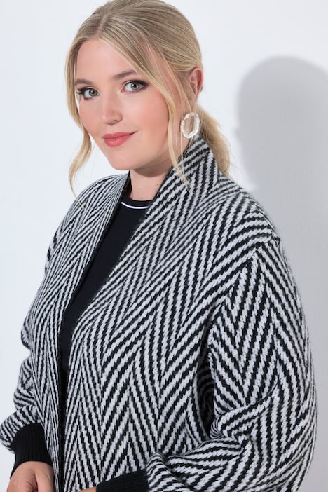 Long-Strickjacke, Straight Fit, offene Jacke, Zackenmuster