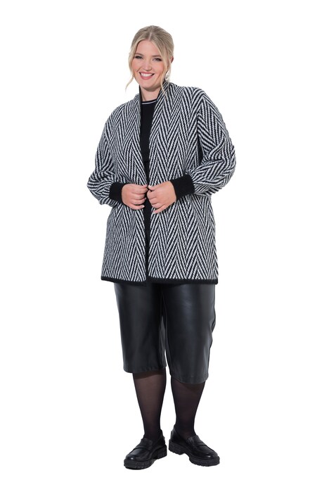 Long-Strickjacke, Straight Fit, offene Jacke, Zackenmuster