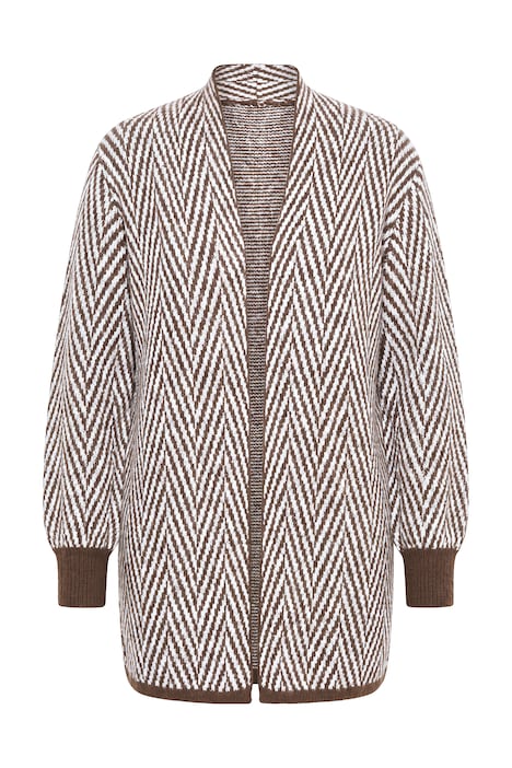 Long-Strickjacke, Straight Fit, offene Jacke, Zackenmuster