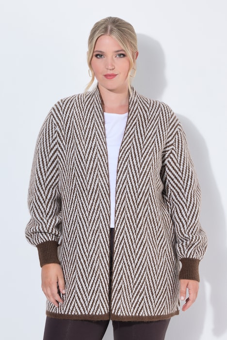 Long-Strickjacke, Straight Fit, offene Jacke, Zackenmuster