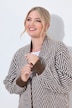 Long-Strickjacke, Straight Fit, offene Jacke, Zackenmuster