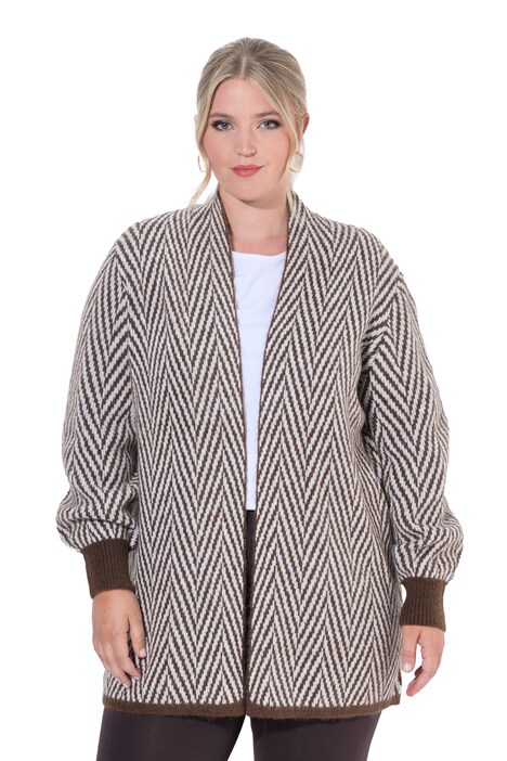 Long-Strickjacke, Straight Fit, offene Jacke, Zackenmuster