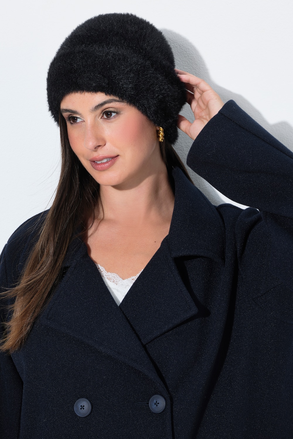 Strickmütze, Flauschstrick, breite Krempe