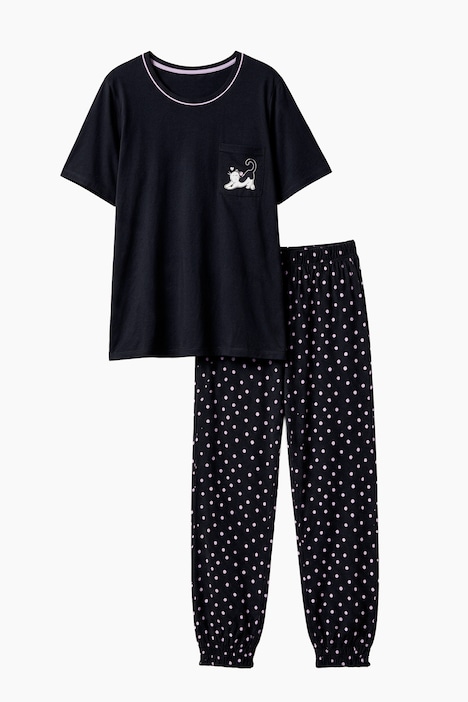 Pyjama, Zweiteiler, Katze, gepunktete Hose
