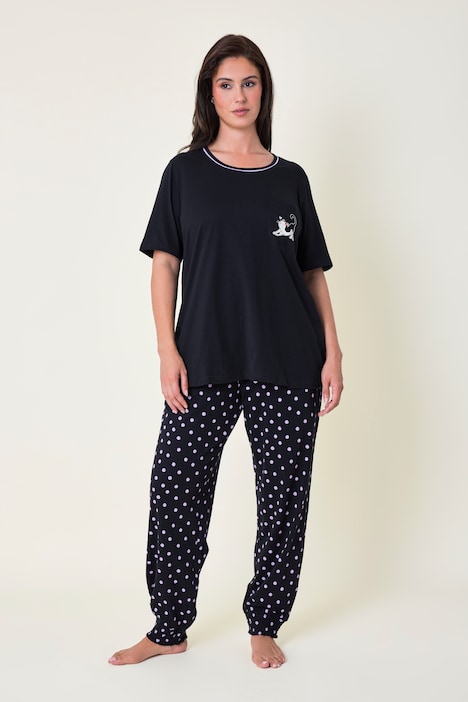 Pyjama, Zweiteiler, Katze, gepunktete Hose
