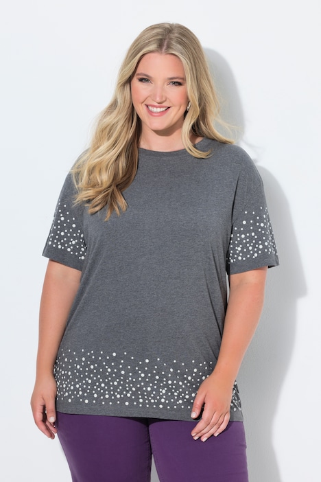 T-Shirt, Boxy Fit, Halbarm und Saum mit Zierperlen