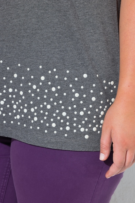 T-Shirt, Boxy Fit, Halbarm und Saum mit Zierperlen