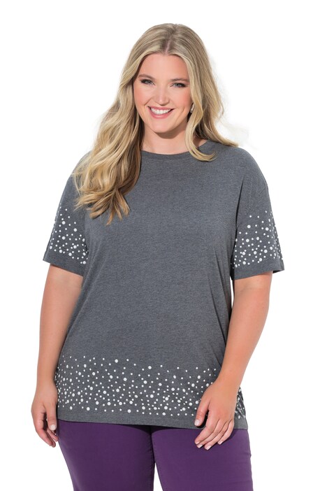 T-Shirt, Boxy Fit, Halbarm und Saum mit Zierperlen