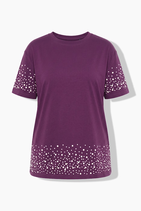 T-Shirt, Boxy Fit, Halbarm und Saum mit Zierperlen