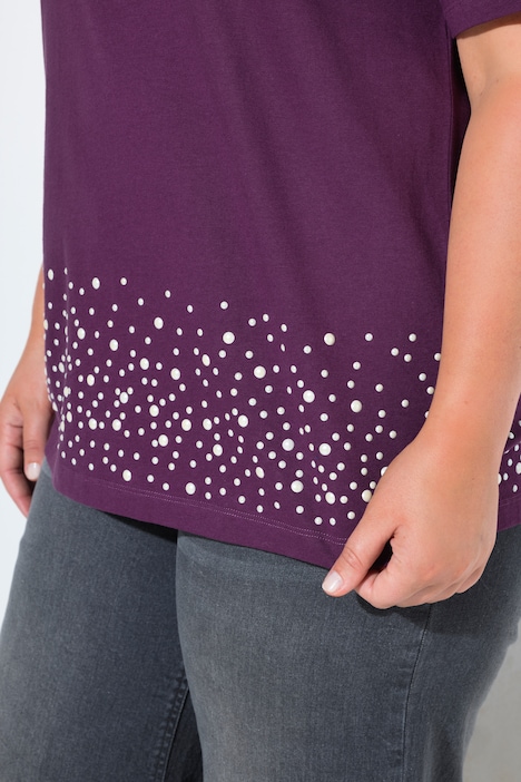 T-Shirt, Boxy Fit, Halbarm und Saum mit Zierperlen
