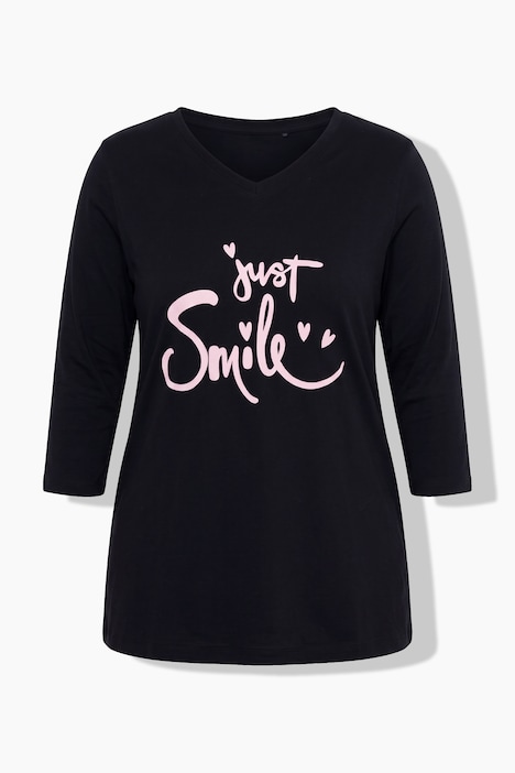 T-Shirt, Komfort Fit, Smiley-Schriftzug, 3/4-Ärmel