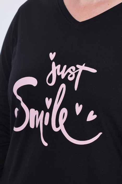T-Shirt, Komfort Fit, Smiley-Schriftzug, 3/4-Ärmel