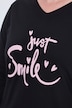 T-Shirt, Komfort Fit, Smiley-Schriftzug, 3/4-Ärmel