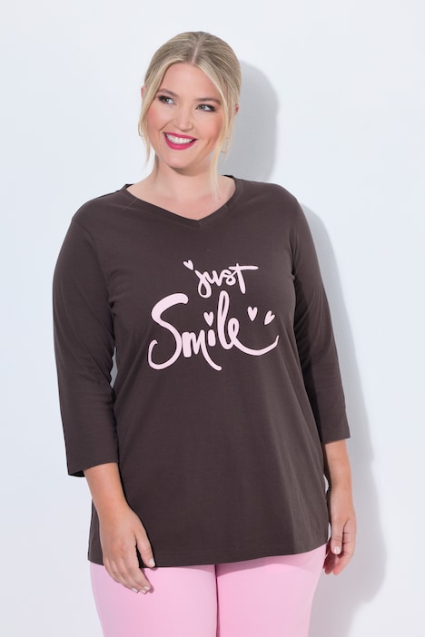 T-Shirt, Komfort Fit, Smiley-Schriftzug, 3/4-Ärmel