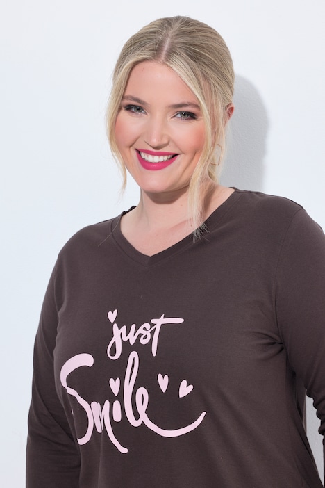 T-Shirt, Komfort Fit, Smiley-Schriftzug, 3/4-Ärmel