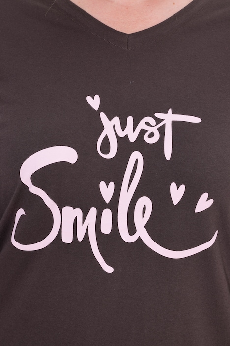 T-Shirt, Komfort Fit, Smiley-Schriftzug, 3/4-Ärmel