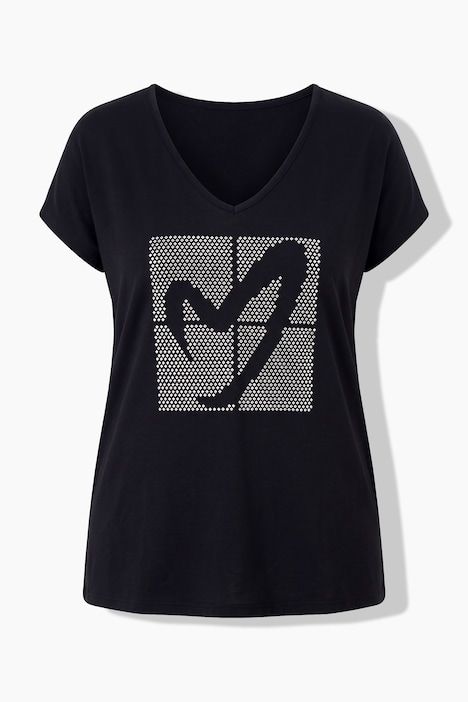 T-Shirt, A-Linie, Glitzer-Herz, Saum hinten länger