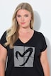 T-Shirt, A-Linie, Glitzer-Herz, Saum hinten länger