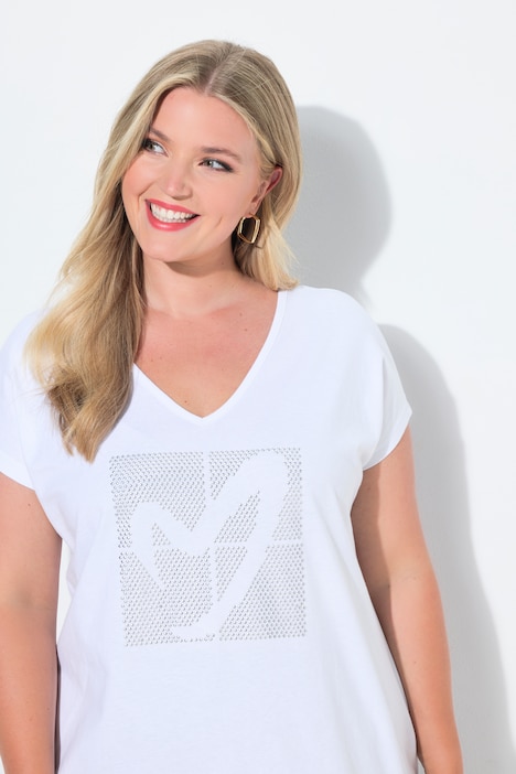 T-Shirt, A-Linie, Glitzer-Herz, Saum hinten länger