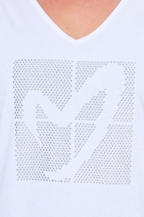 T-Shirt, A-Linie, Glitzer-Herz, Saum hinten länger