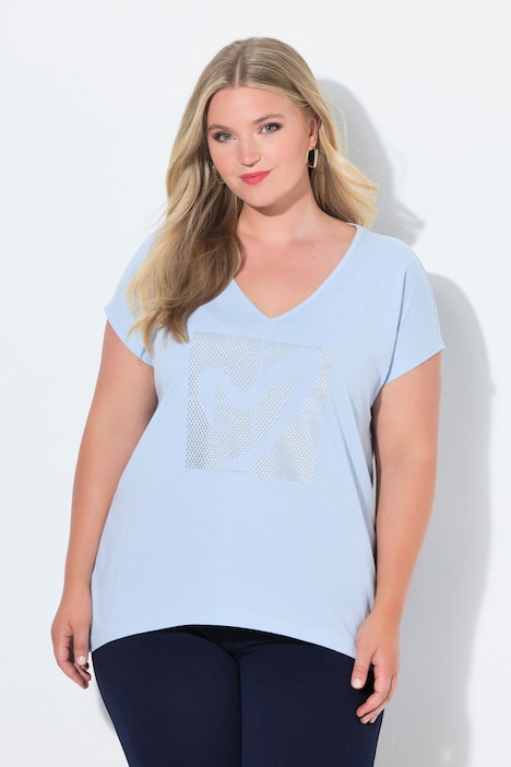 T-Shirt, A-Linie, Glitzer-Herz, Saum hinten länger