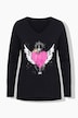Longsleeve, A-Linie, Herz-Motiv, offenkantige Abschlüsse