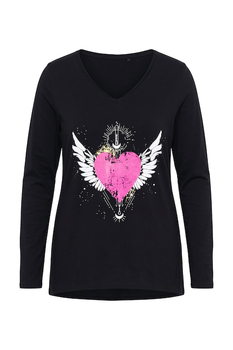 Longsleeve, A-Linie, Herz-Motiv, offenkantige Abschlüsse