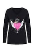 Longsleeve, A-Linie, Herz-Motiv, offenkantige Abschlüsse