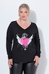 Longsleeve, A-Linie, Herz-Motiv, offenkantige Abschlüsse