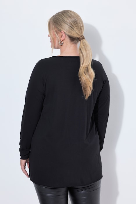 Longsleeve, A-Linie, Herz-Motiv, offenkantige Abschlüsse