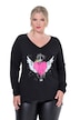 Longsleeve, A-Linie, Herz-Motiv, offenkantige Abschlüsse
