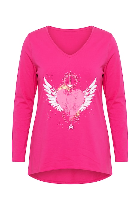 Longsleeve, A-Linie, Herz-Motiv, offenkantige Abschlüsse